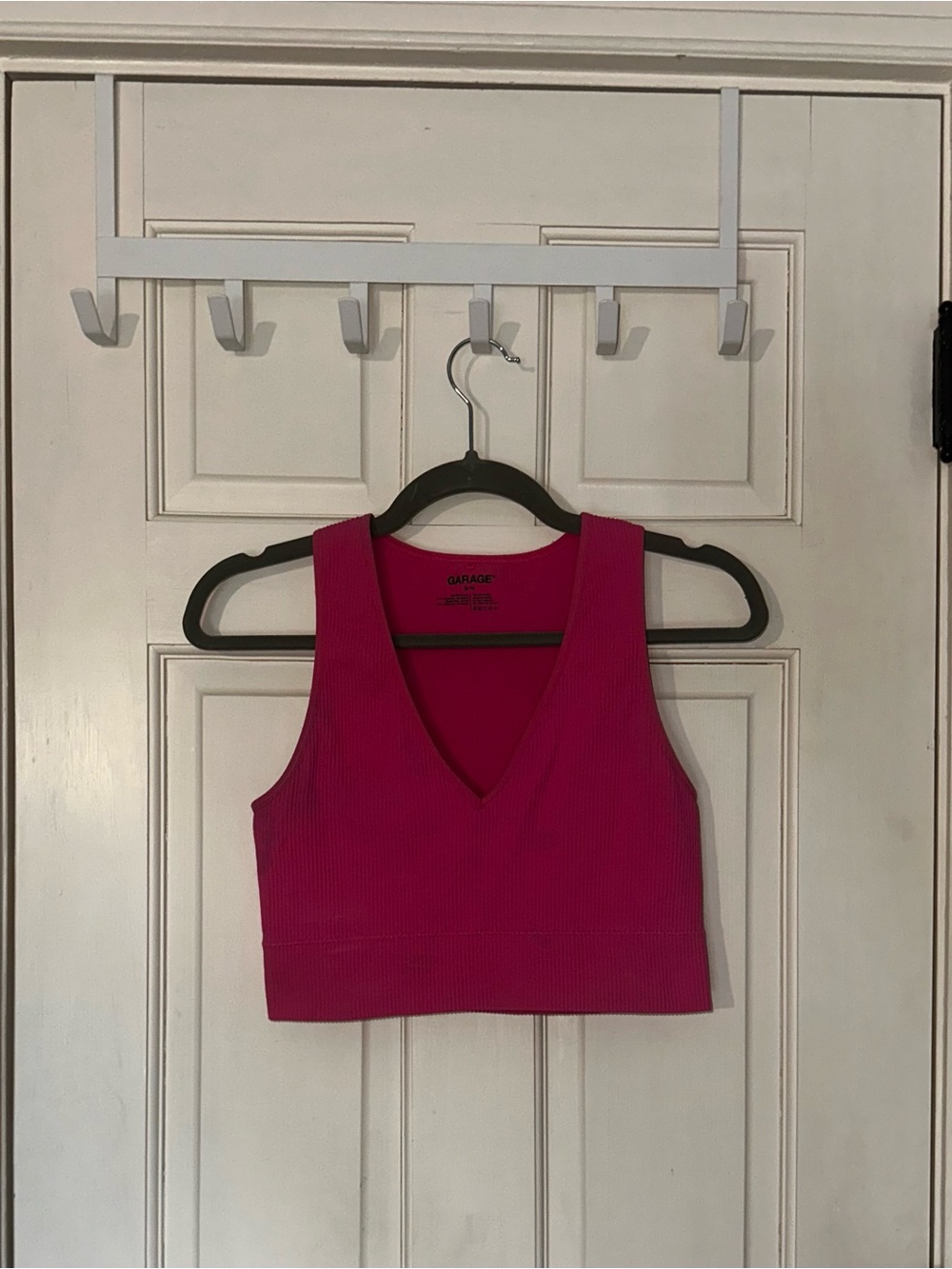 Garage Pink Ribbed V-Neck Crop Tank Top